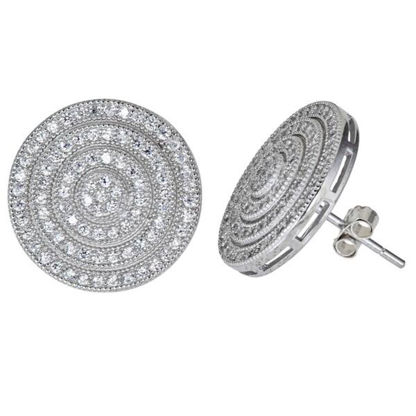 Decadence Sterling Silver Micropave CZ Circular Disc Earrings