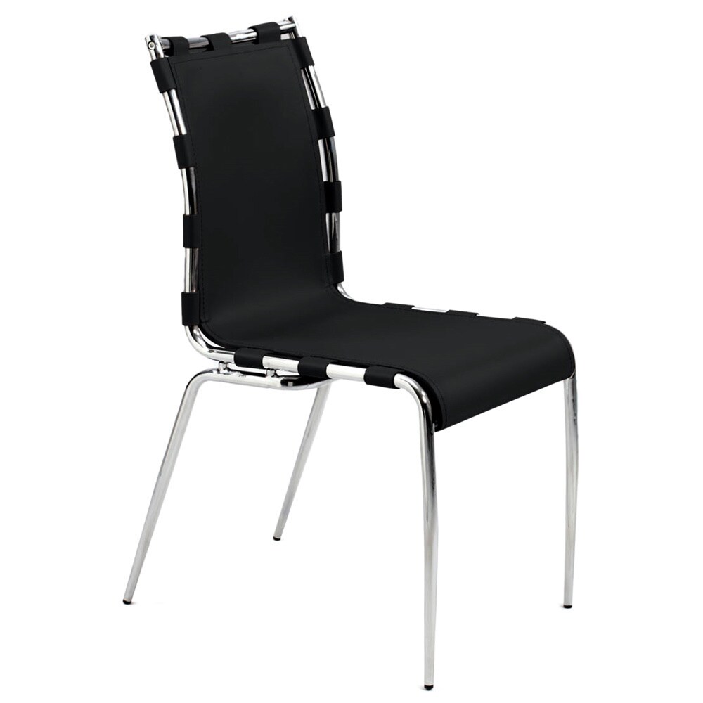 Somette Vivian Black Leather Strap Dining Chair Set Of 2 Somette Vivian Black Leather Strap