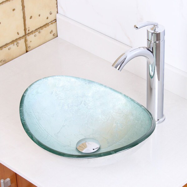 Elite Tempered Glass Oval Artistic Silver Bathroom Vessel Sink/ Faucet ...