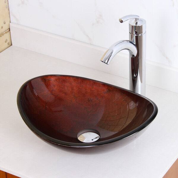 Elite Unique Oval Artistic Bronze Tempered Glass Bathroom Vessel Sink