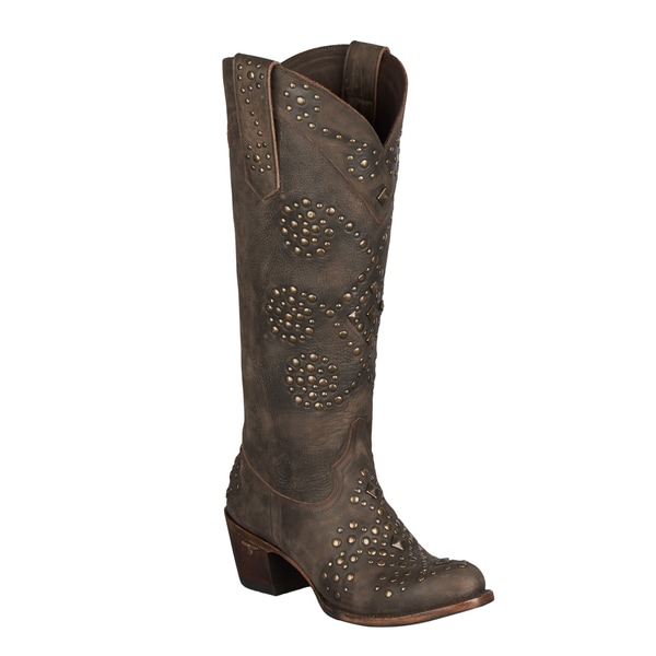 Lane Boots Women's Brown Leather Studded Cowboy Boots Free Shipping