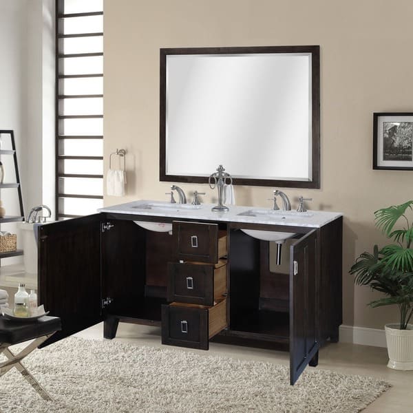 Carrara White Marble Dark Brown Finish Double Sink Bathroom Dark Brown Finish Double Sink Bathroom