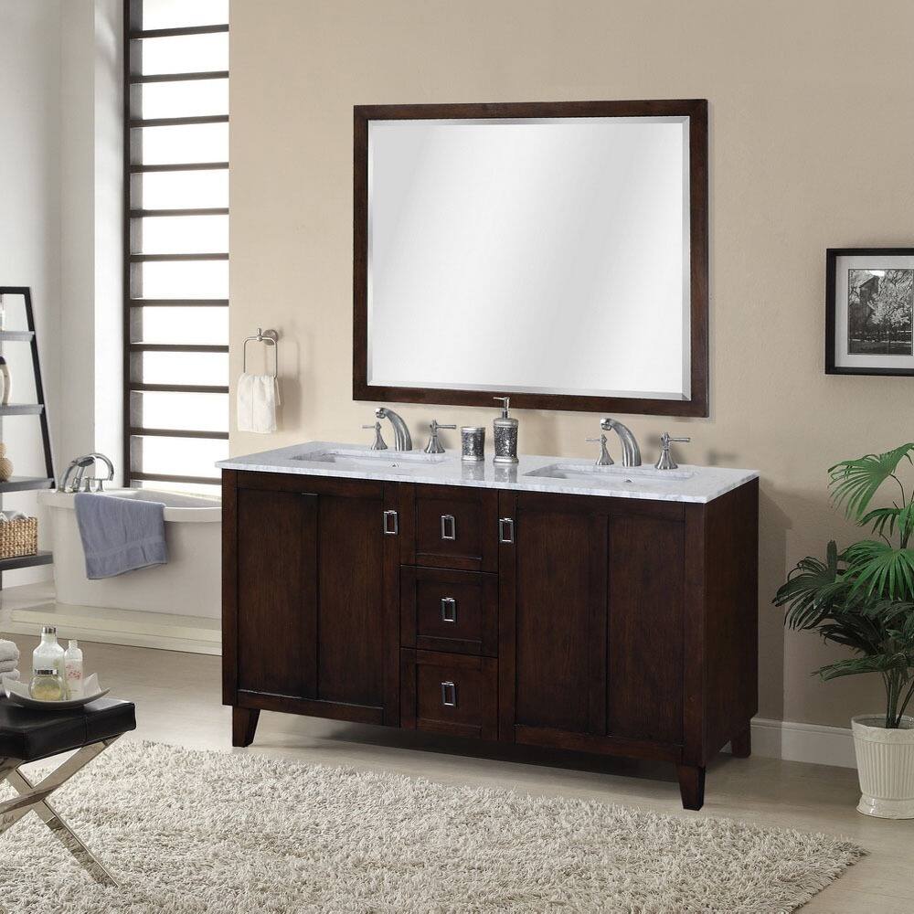 Carrara White Marble Top Double Sink Bathroom Vanity