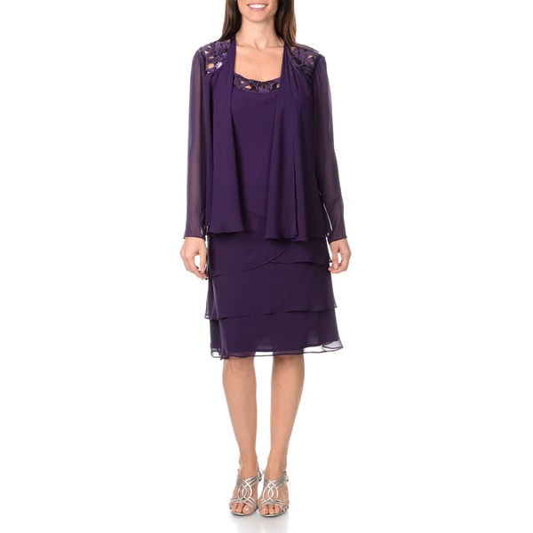 S.L. Fashions Women's 2-piece Eggplant Dress - Overstock Shopping - Top ...