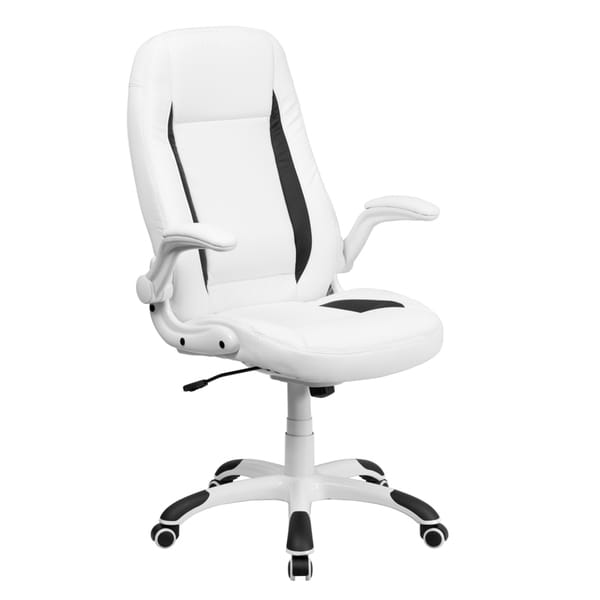 Offex High Back White Leather Executive Office Chair With Flip Offex High Back White Leather Executive Office Chair With Flip Up Arms