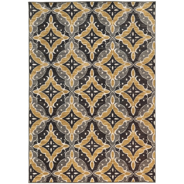 Floral Panel Lattice Charcoal/ Gold Rug (9'10 X 12'10) - 9'10" x 12'10"