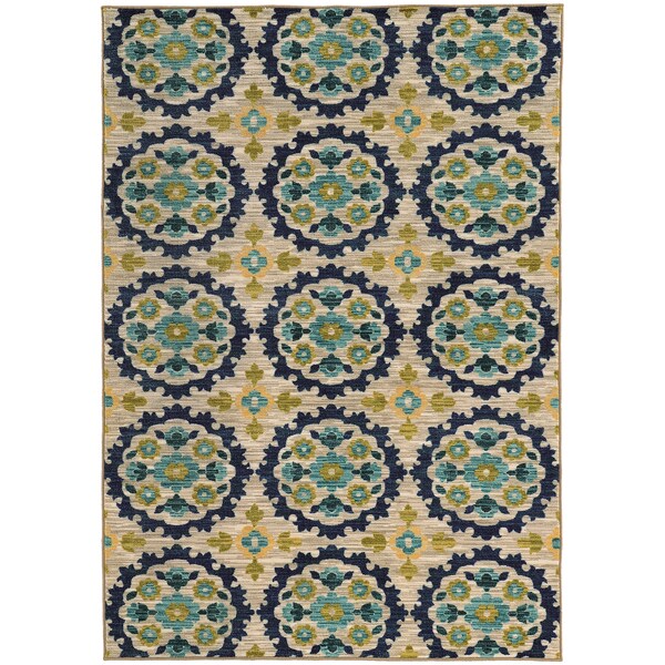 Panel Floral Beige/ Blue Rug (3'3 X 5'5) - 3'3" x 5'5"