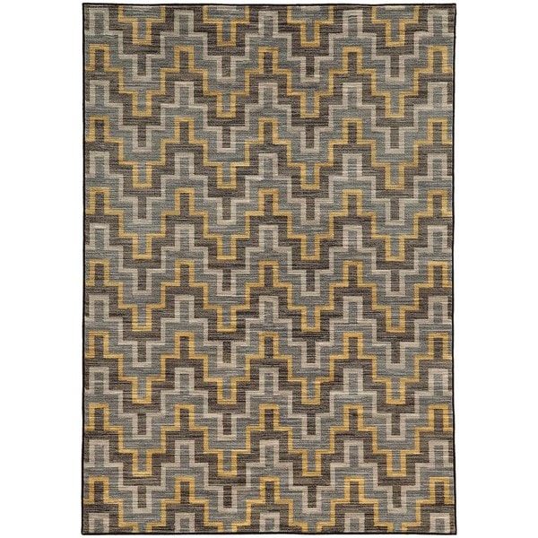 Geometric Chevron Grey/ Gold Rug (5'3 X 7'6) - 5'3" x 7'6"