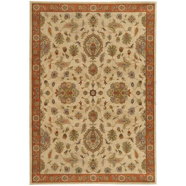 Traditional Floral Beige/ Rust Rug (7'10 X 10'10) - 7'10" x 10'10"