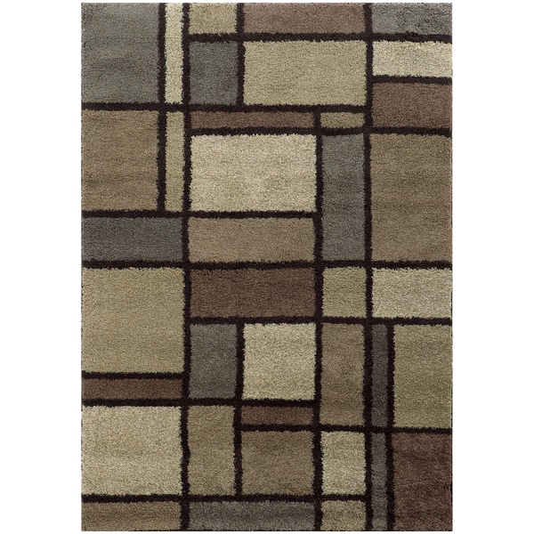Geometric Block Shag Beige/ Midnight Rug (6'7 X 9'6) - 6'7" x 9'6"