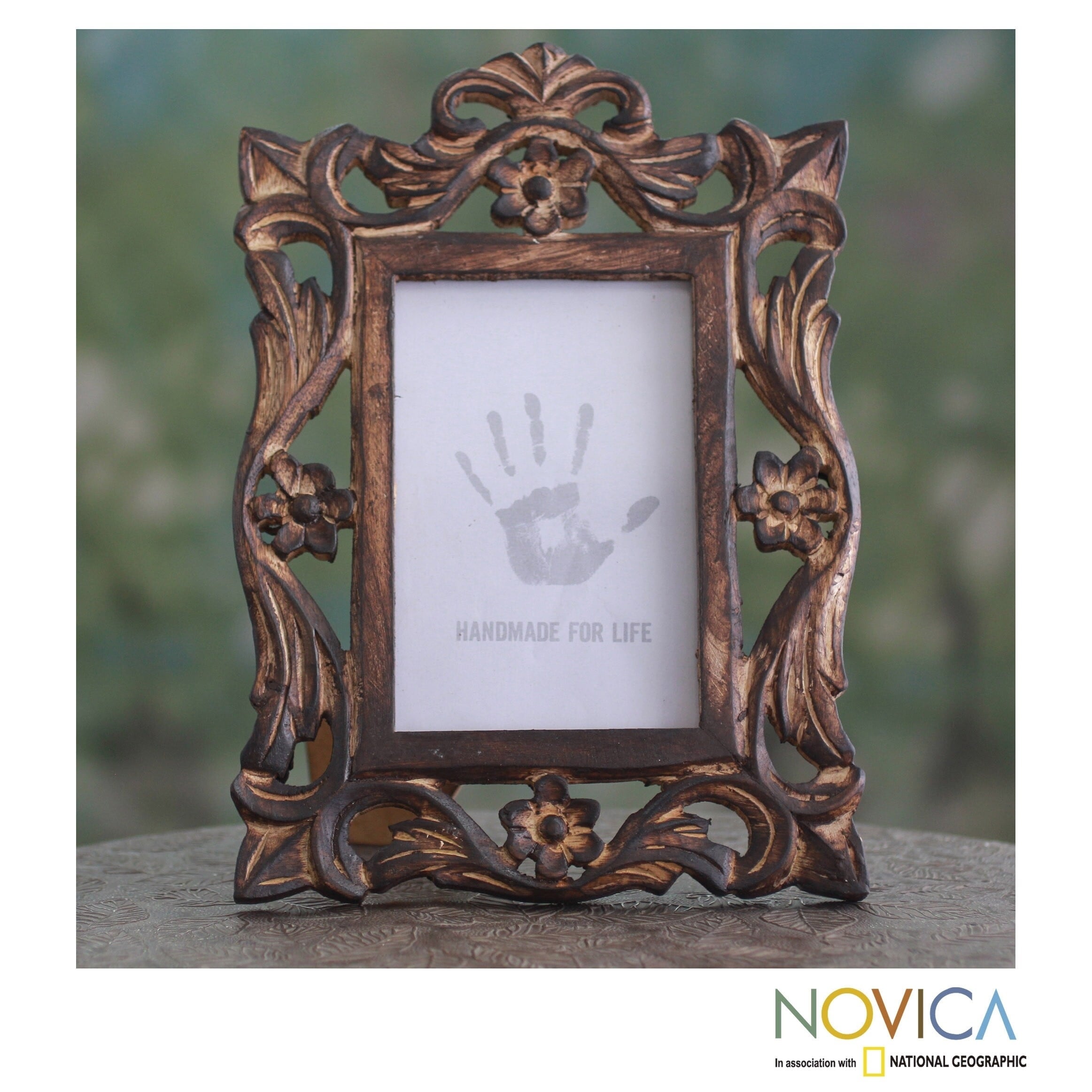 NOVICA Mughal Motifs Hand-Made Antiqued Finish Mango Wood Photo Frame 4 X 6 