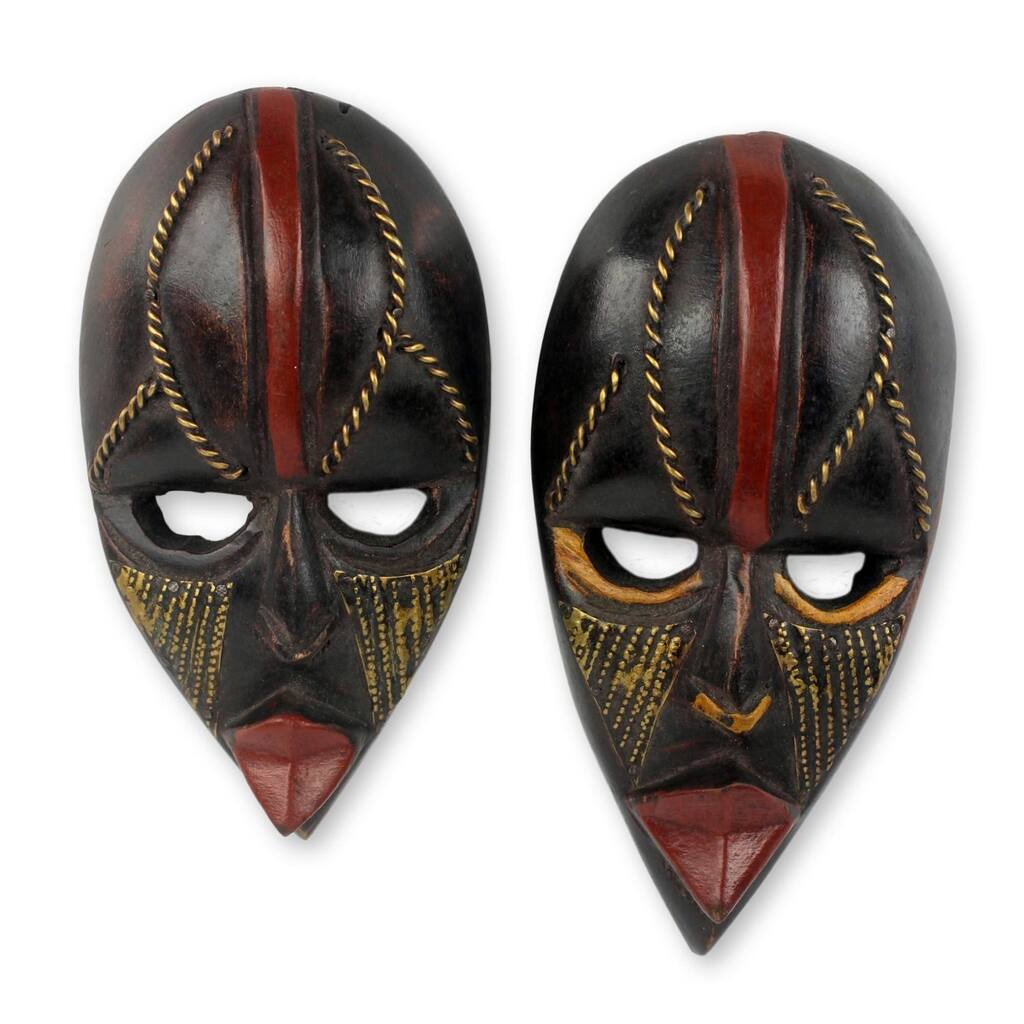 Set of Two Sese Wood 'Ntaafo' African Mini Masks