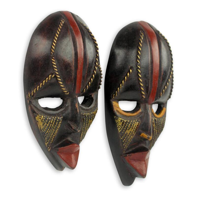 Set of Two Sese Wood 'Ntaafo' African Mini Masks