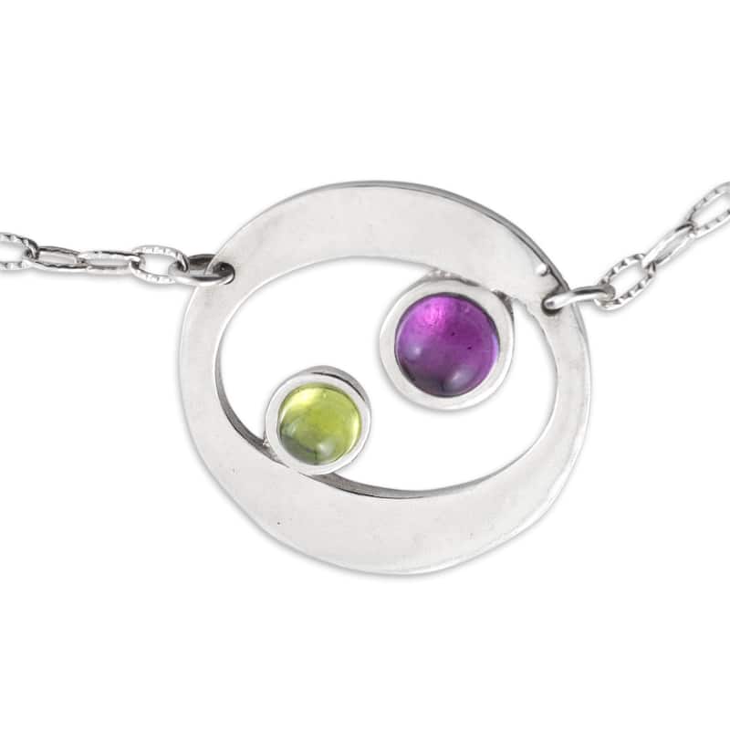 Handmade Sterling Silver 'Drifters' Amethyst Peridot Necklace (Mexico)