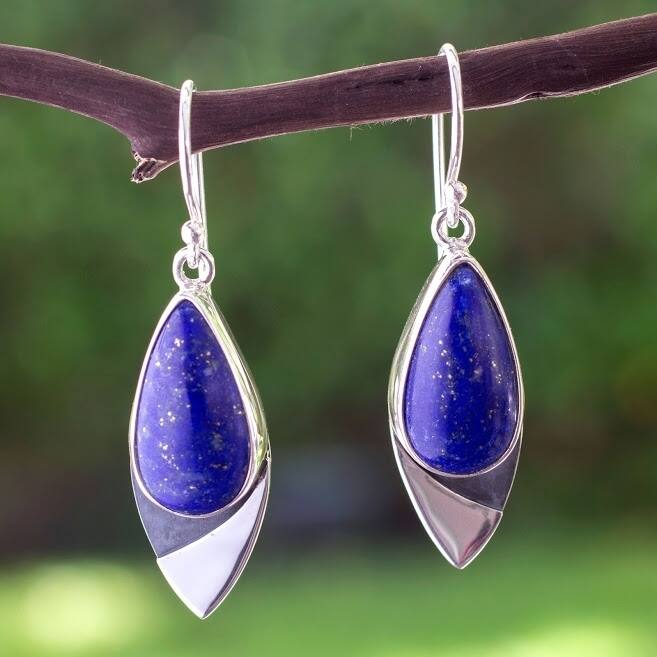 Handmade Sterling Silver 'Dove of Love' Lapis Lazuli Earrings (Mexico)
