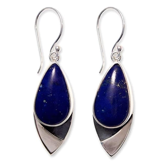 Handmade Sterling Silver 'Dove of Love' Lapis Lazuli Earrings (Mexico) - Lapis - Blue - White - Blue