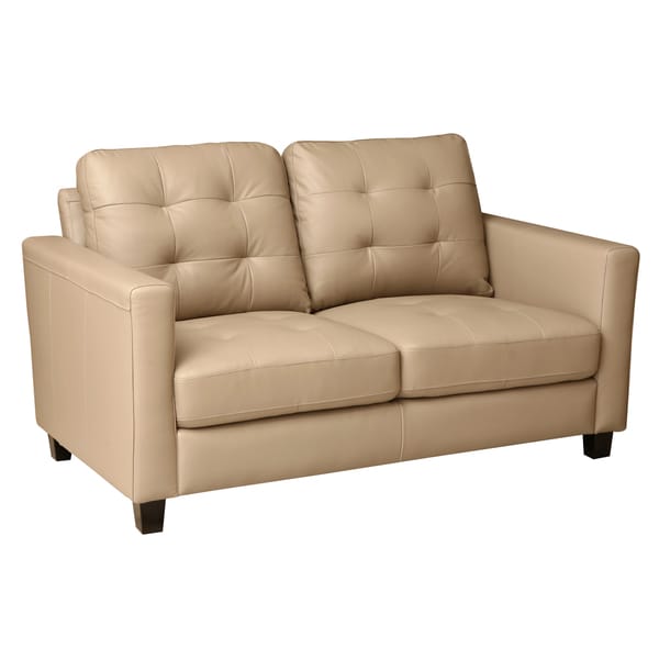 Abbyson Leona Stone Beige Top Grain Leather Loveseat