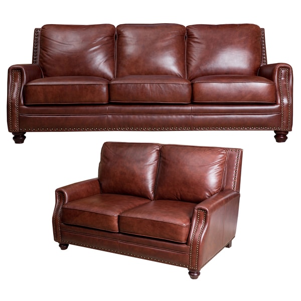 Abbyson Verona Hand Rubbed Top Grain Leather Sofa And