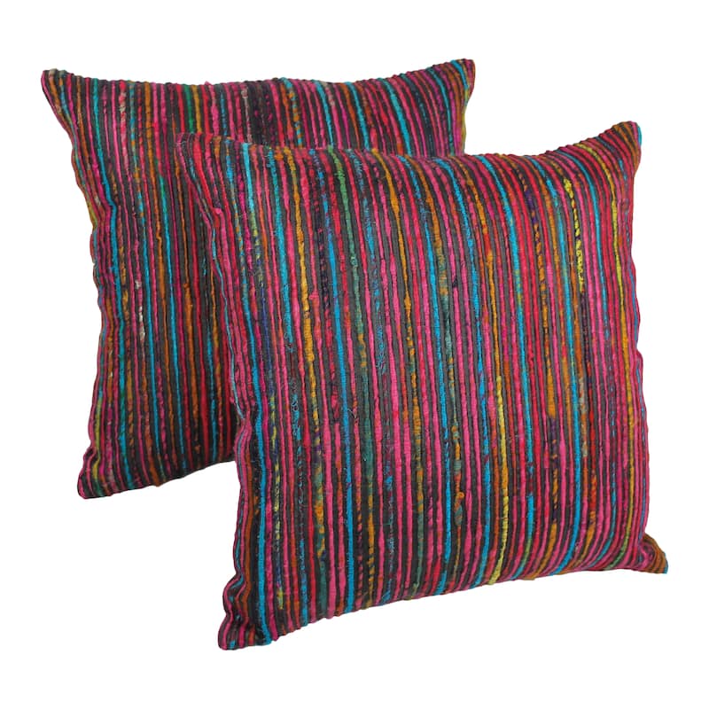 Blazing Needles 20-inch Black Throw Pillows with Rainbow Yarn Threading (Set of 2)