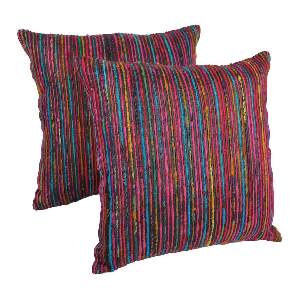 Blazing Needles 20-inch Black Throw Pillows with Rainbow Yarn Threading (Set of 2)