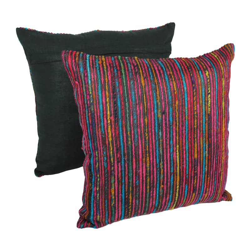 Blazing Needles 20-inch Black Throw Pillows with Rainbow Yarn Threading (Set of 2)