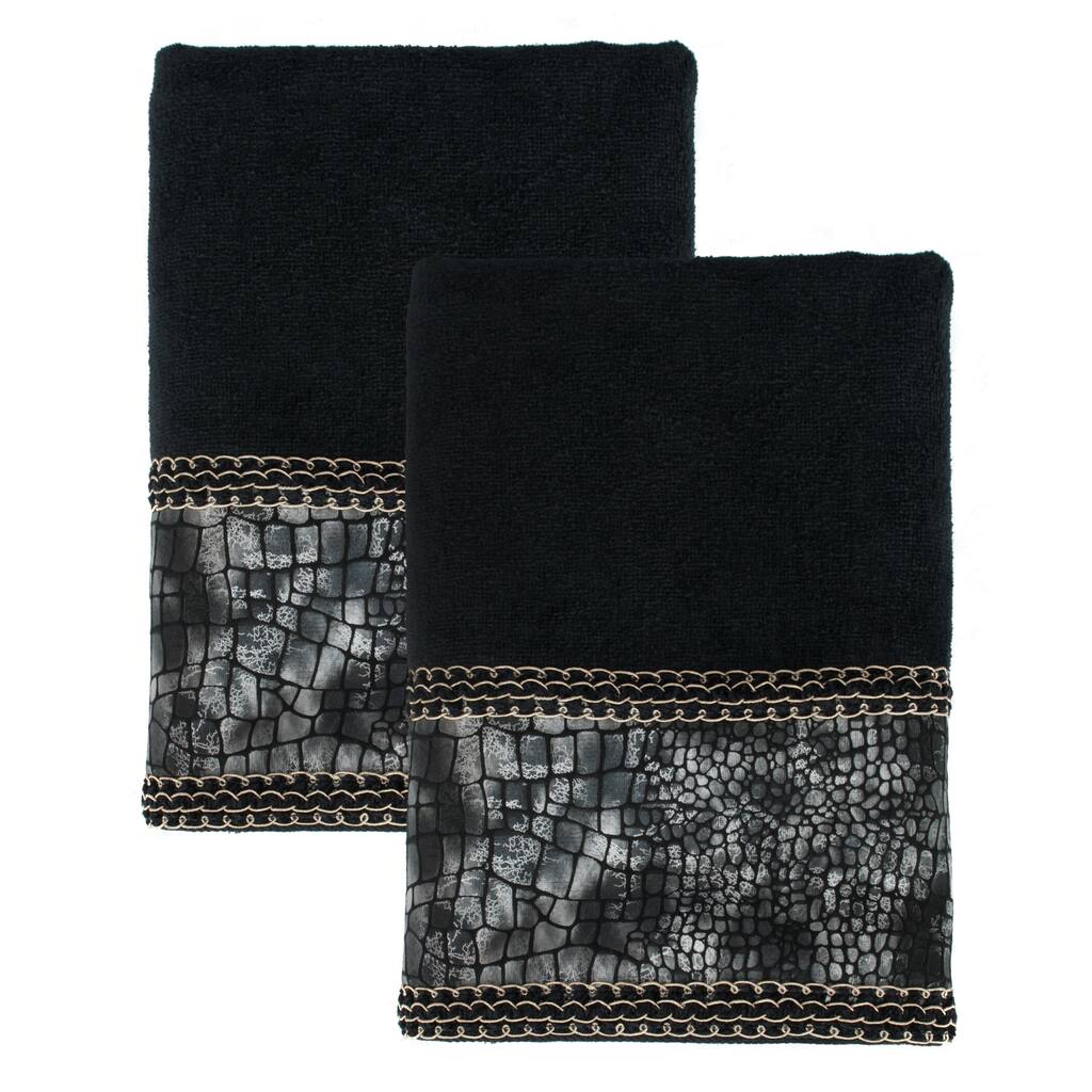 Sherry Kline It's a Croc Black Decorative Bath Towel (Set of 2)