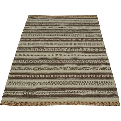 Hand-woven Striped Flat Weave Durie Kilim Wool Area Rug (3' x 5') - Multi