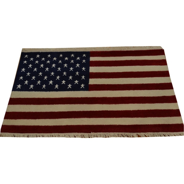 Hand-knotted Oriental Rug American Flag Design Wool Area Rug - Multi - 2'7 x 4'