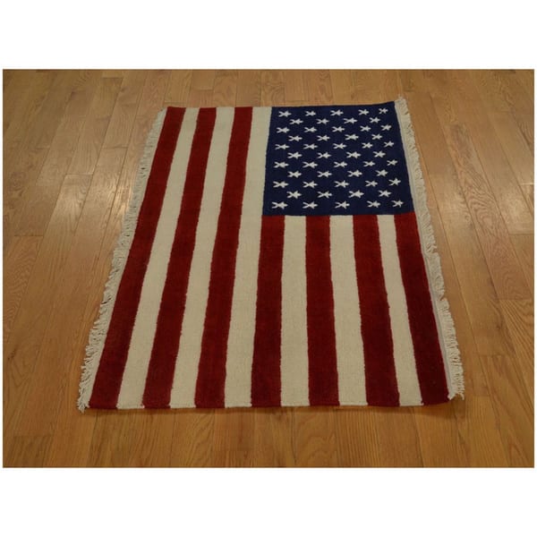 Hand Knotted Oriental Rug American Flag Design Wool Area Rug Multi 2 7 X 4 Overstock 9750751