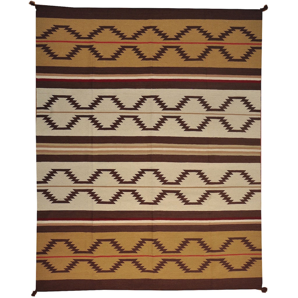 Hand-woven Multi-colored Flat Weave Design Wool Area Rug - Multi