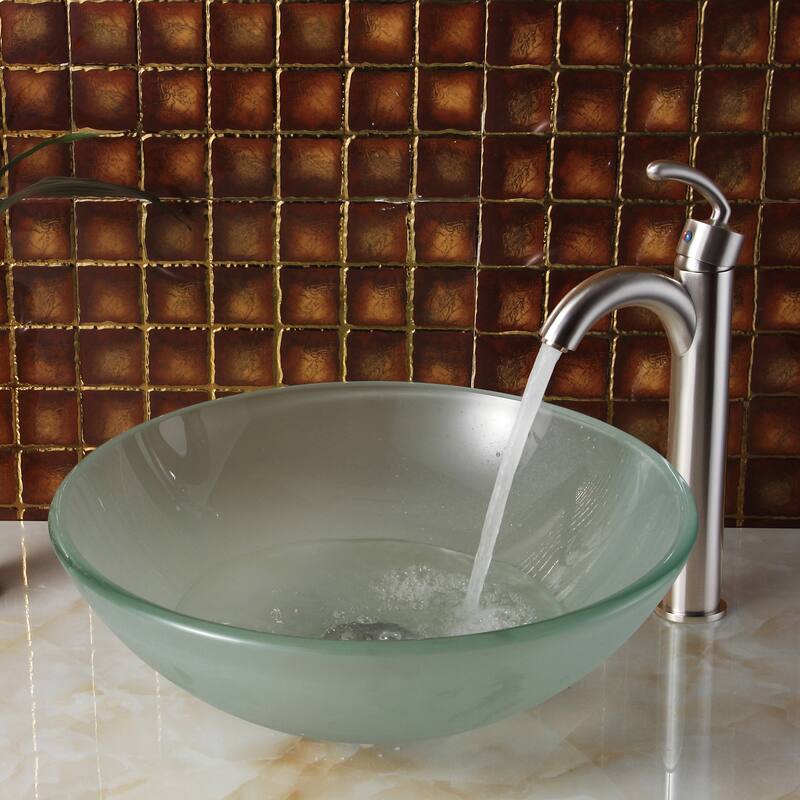 Elite Frosted Tempered Glass Bathroom Vessel Sink with Faucet Combo