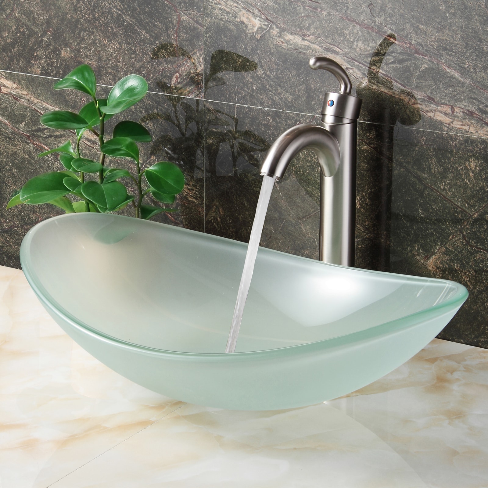 Elite Oval Shape Frosted Tempered Bathroom Glass Vessel Sink And Faucet Combo On Sale Overstock 9751972