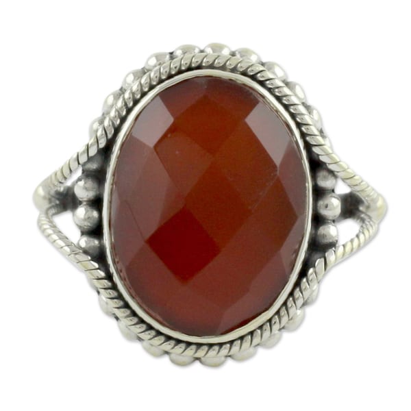 Handmade Sterling Silver Sun Afire Red Carnelian Ring (India)