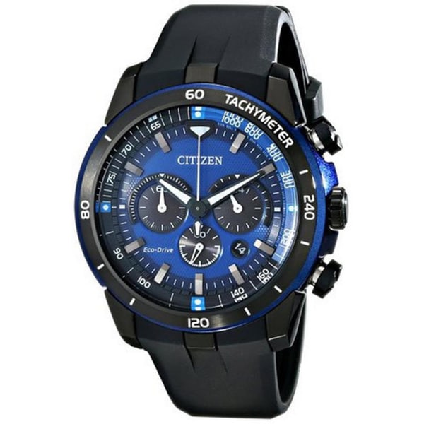 Citizen Mens CA4155 12L Eco Drive Chronograph Blue Dial Black Rubber