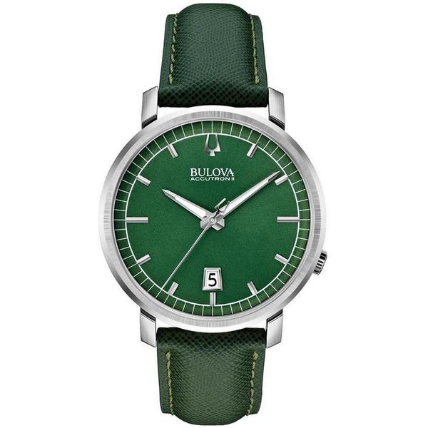 Bulova Accutron II Men's 96B215 Quartz Green Leather Watch - Free ...