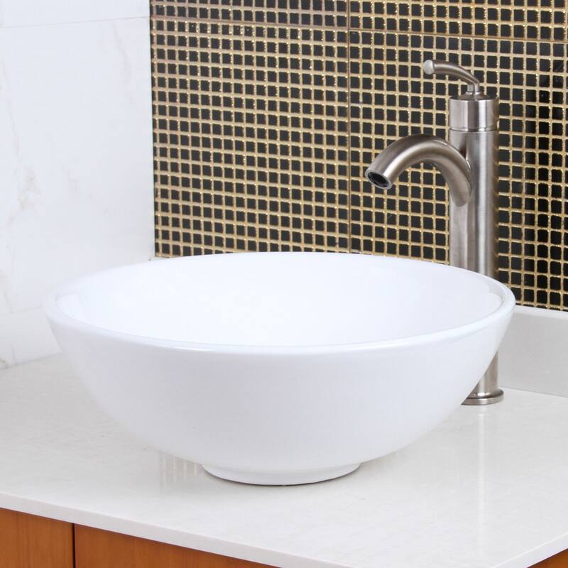 Elite Round High Temperature Grade A Ceramic Bathroom Sink and Faucet, Sink Model 4157 - Brushed Nickel Faucet+Sink