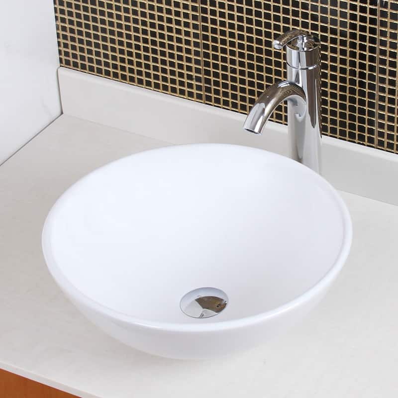 Elite Round High Temperature Grade A Ceramic Bathroom Sink and Faucet, Sink Model 4157 - Chrome Finish Faucet+Sink