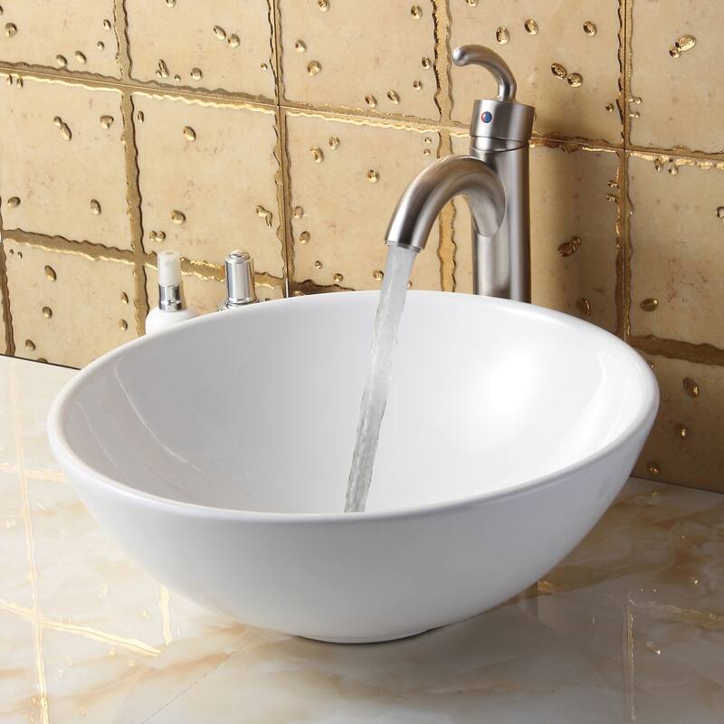 Elite Round High Temperature Grade A Ceramic Bathroom Sink and Faucet, Sink Model 4157