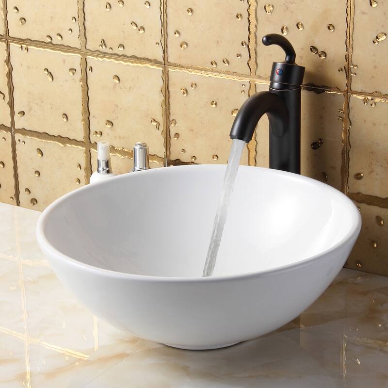 Elite Round High Temperature Grade A Ceramic Bathroom Sink and Faucet, Sink Model 4157 - Oil Rubbed Bronze Finish Faucet+Sink