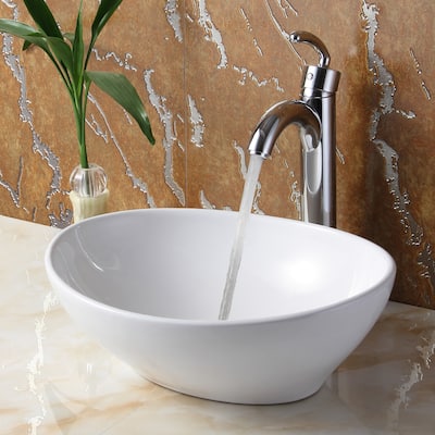 Elite 8089 Oval High Temperature Vessel Bathroom Sink and Faucet