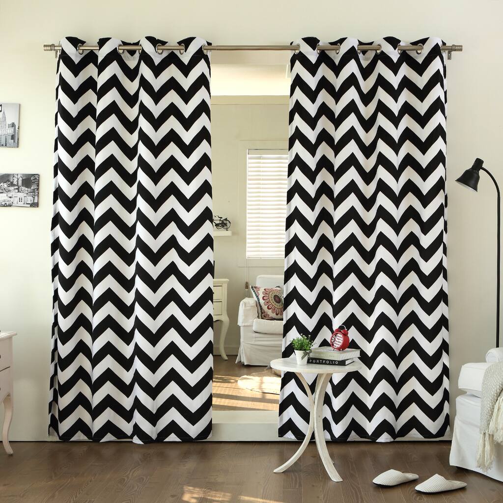 Aurora Home Velvet Chevron Print Grommet Top 84 Inch Curtain Panel Pair - 52"W x 84"L