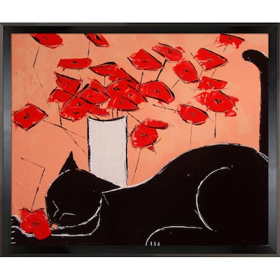 La Pastiche Atelier De Jiel Black cat with poppies Framed Fine Art Print