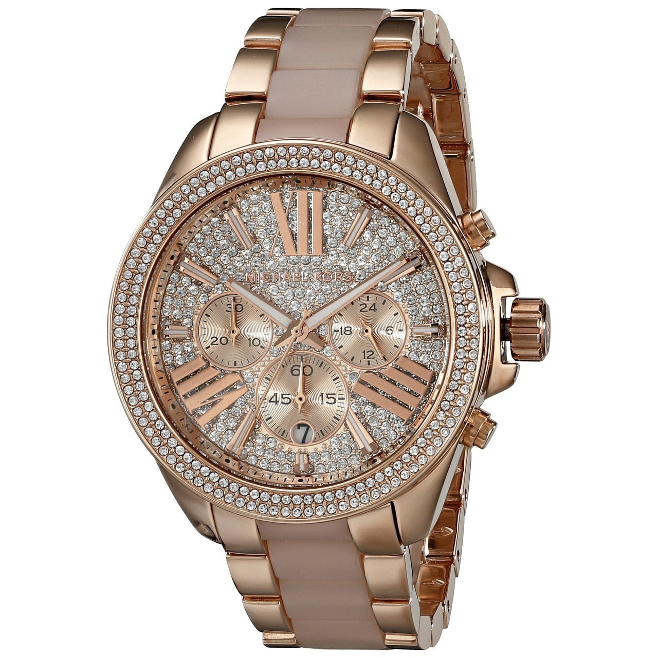 Michael Kors Women's MK6096 'Wren' Crystal Rose Gold Tone Stainless Steel Watch - Pink - Overstock - 9753605