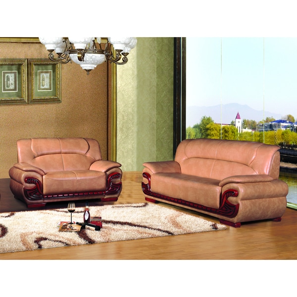 Harper 2-Piece Peach Transitional Bonded Leather Sofa Set - Free