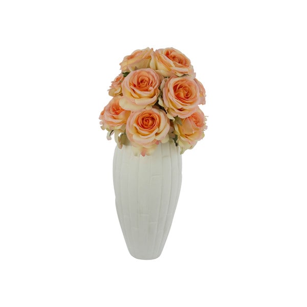 Laurette Faux Floral Arrangement with Peach Roses in White Ceramic