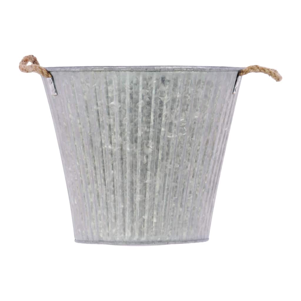 Galvanized Zinc Metal Bucket with Rope Handles Ribbed