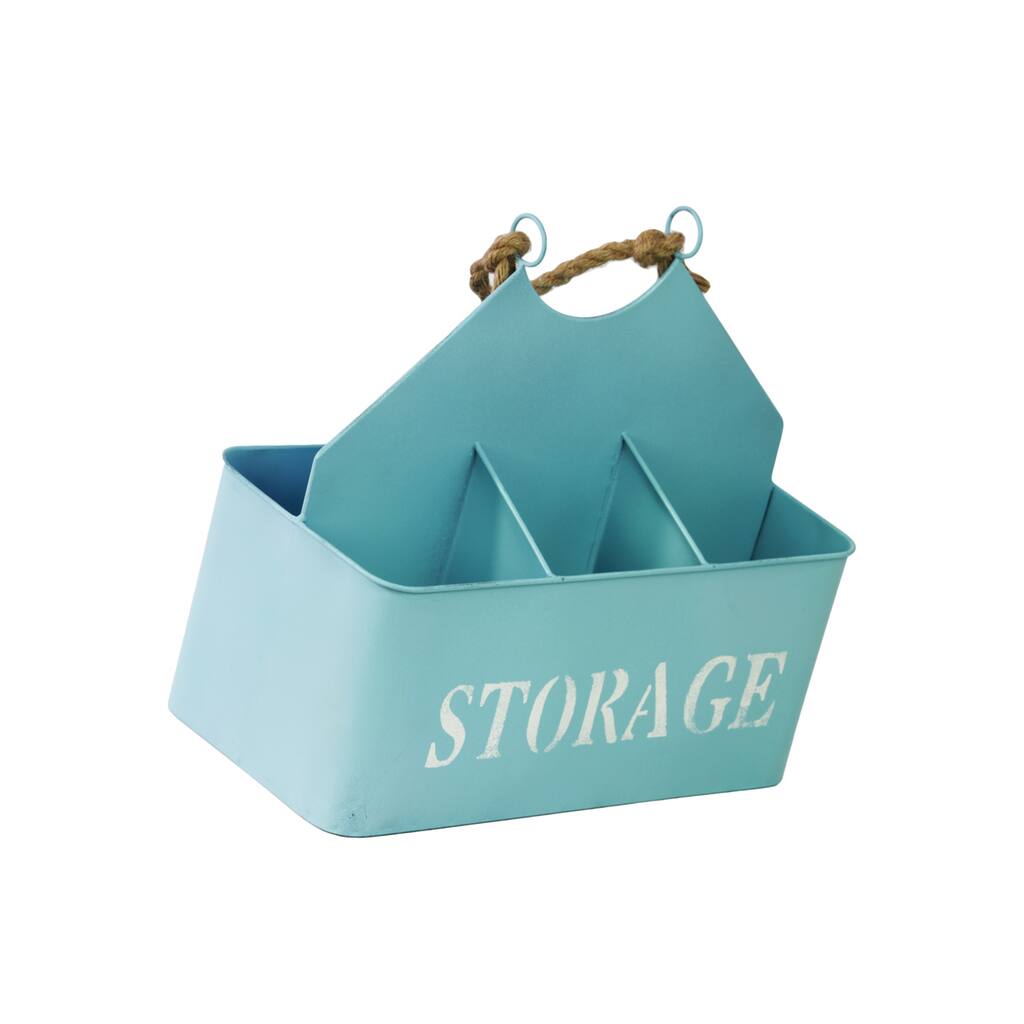 Sky Blue Metal Storage Basket with Rope Handle and 4 Shelves