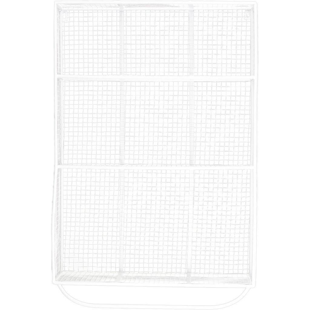 White Metal Mesh Backing Wall Shelf with 9 Shelves and Hanger Bar