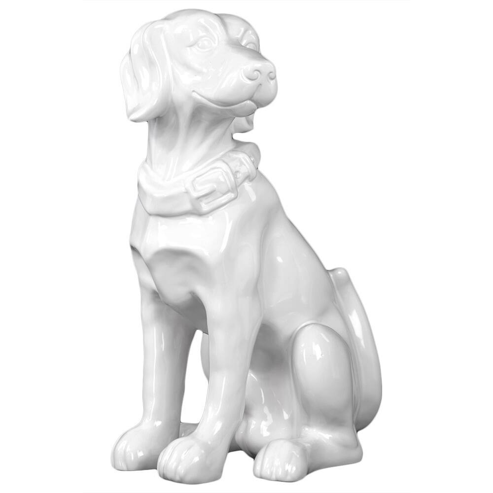Gloss White Ceramic Sitting Labrador Dog with Collar