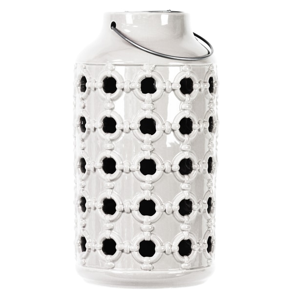 Shop Gloss White Ceramic Lantern with Metal Handle and Porthole Design ...